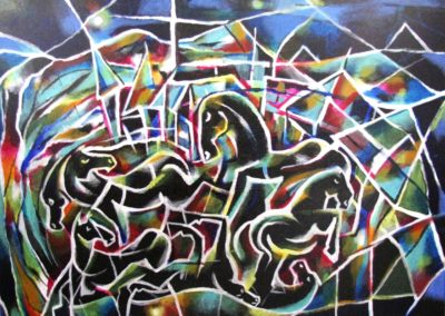 Black Horses – Budapest, August 2016, Acrylic Paint, Canvas 80×100 cm